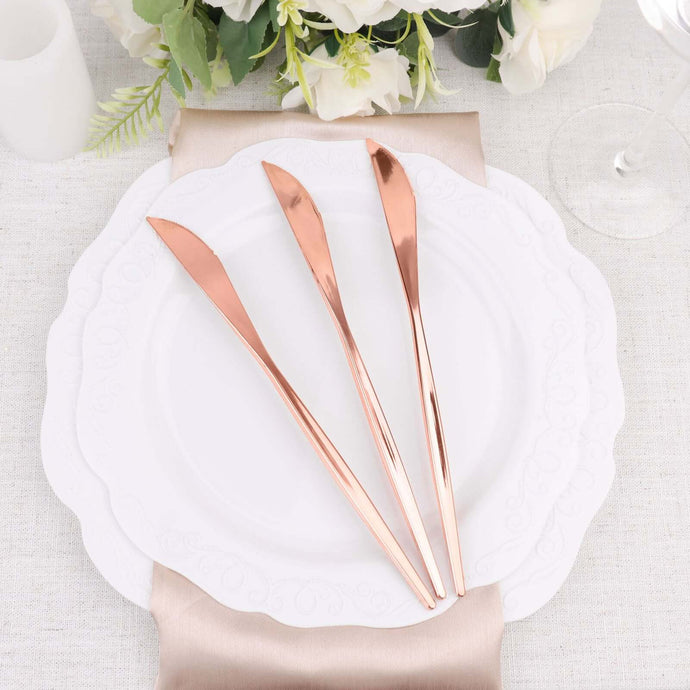 24-Pack Plastic Knives Glossy Rose Gold - Premium Heavy Duty Disposable Flatware Cutlery 8