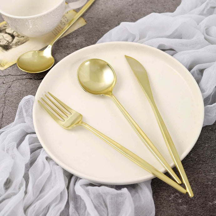 24-Pack Plastic Flatware Set with Sleek Modern Design Gold - Premium Disposable Silverware 8