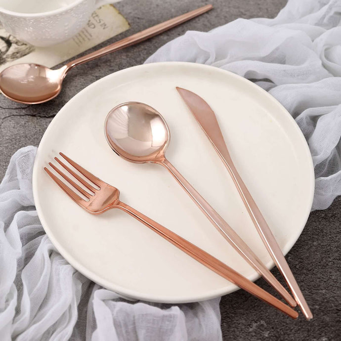 24-Pack Plastic Flatware Set with Sleek Modern Design Rose Gold - Premium Disposable Silverware 8