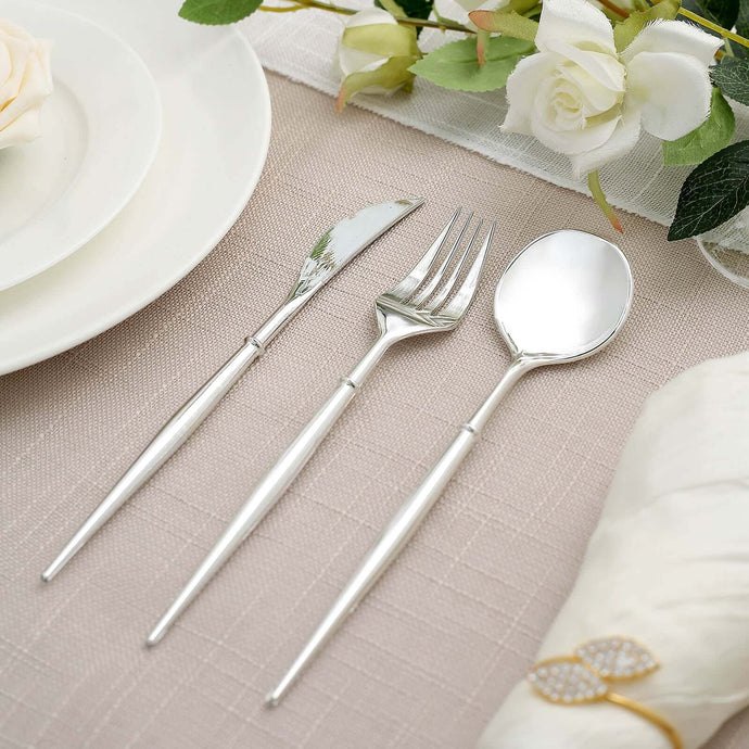 24-Pack Plastic Flatware Set in Silver - Heavy Duty Disposable Modern Silverware 8