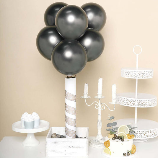 25 Pack 12" Metallic Chrome Charcoal Gray Latex Helium Air Balloons Decorations HIER_9110 Default Title