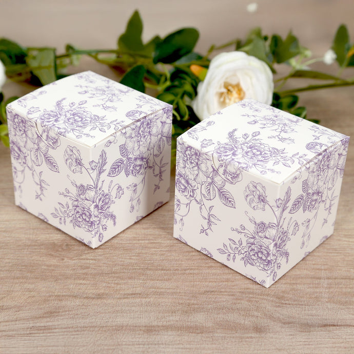 25 Pack Candy Treat Favor Boxes in French Toile Pattern - Matte Lavender and White Party Gift Boxes, Cardstock Paper - 3