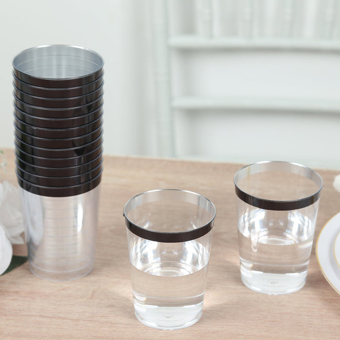 25-Pack Plastic Tumbler Cups Clear with Black Rim - Stylish Disposable Party Glasses 10oz Disposables HIER_4300