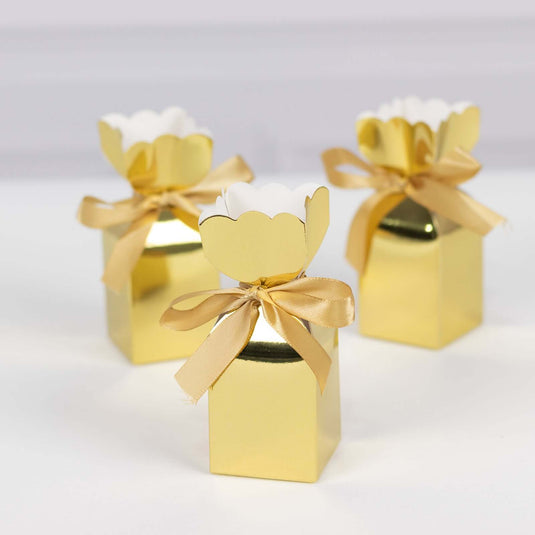 25 Pack Gold Floral Top Satin Ribbon Party Favor Candy Gift Boxes Favor Bags & Boxes PROstorez Default Title