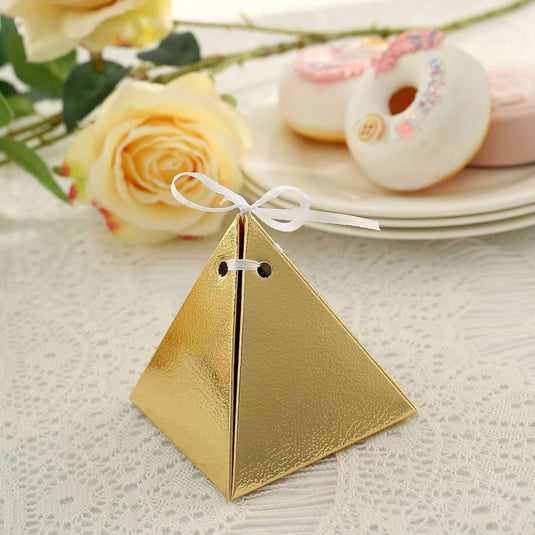 25 Pack Gold Pyramid Shaped Wedding Party Favor Candy Gift Boxes Favor Bags & Boxes PROstorez Default Title