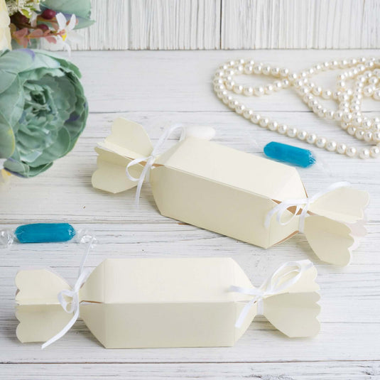 25 Pack Ivory Candy Shape W Satin Ribbon Party Favor Gift Boxes - Clearance SALE Favor Bags & Boxes PROstorez Default Title