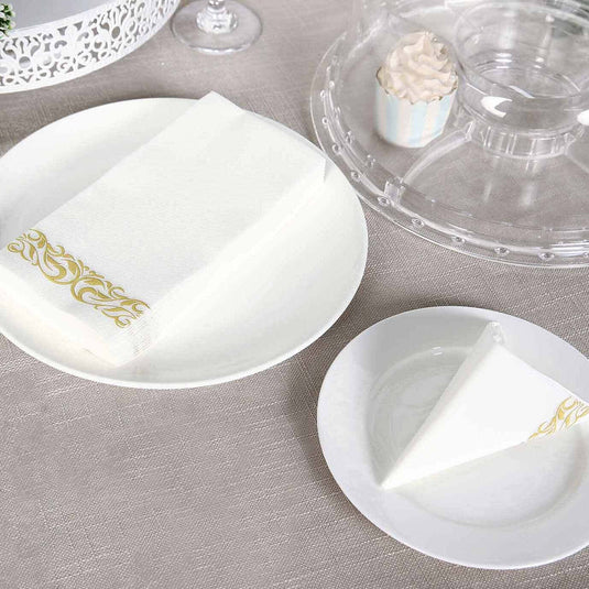 25 Pack Line-Like Paper 8"x4" Napkins White with Metallic Gold Foil Scroll Design - Soft & Absotbent Airlaid Hand Towels for Exquisite Weddings & Events Napkins PROstorez Default Title