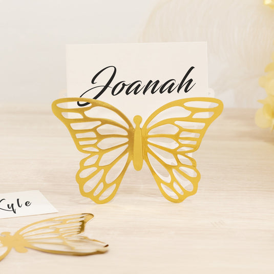 25-Pack Paper Butterfly Place Card Holders Gold with White Printable Cards - 3D Free Standing Table Number Stands 3