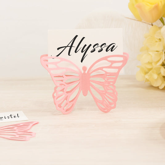 25-Pack Paper Butterfly Place Card Holders Pink with White Printable Cards - 3D Free Standing Table Number Stands 3