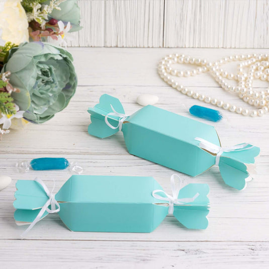 25 Pack Turquoise Candy Shape W Satin Ribbon Party Favor Gift Boxes - Clearance SALE Favor Bags & Boxes PROstorez Default Title