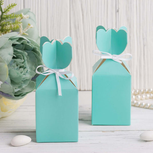 25 Pack Turquoise Floral Top Satin Ribbon Party Favor Candy Gift Box Favor Bags & Boxes PROstorez Default Title