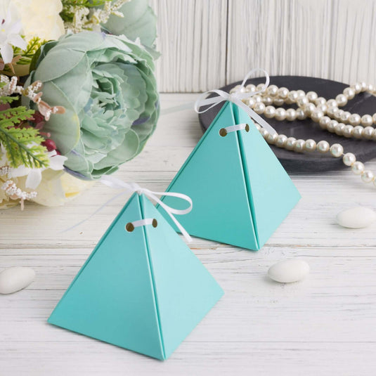 25 Pack Turquoise Pyramid Shape Wedding Party Favor Candy Gift Boxes Favor Bags & Boxes PROstorez Default Title