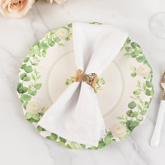 25-Pack Paper 11" Round Dinner Plates in White with Floral Greenery & Scalloped Edges - Disposable Party Plates for Nature-Inspired Events & Chic Celebrations Disposables HIER_4130