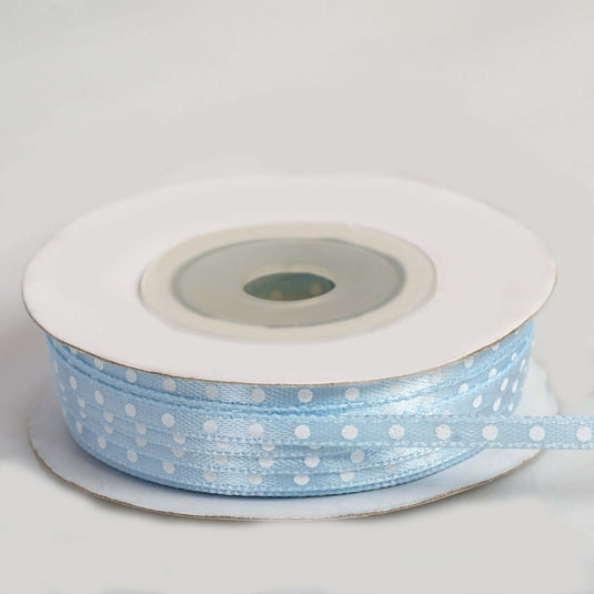 25 Yards 1 8" Light Blue Satin Polka Dot Ribbon - Clearance SALE Ribbons HIER_9400