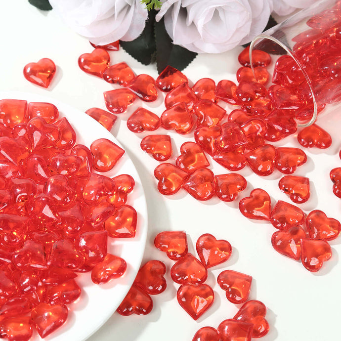 250 Pcs Acrylic Heart Diamond Gems Red Vase Fillers - Romantic Translucent Table Scatters for Valentines Day & Events Decorations HIER_7330