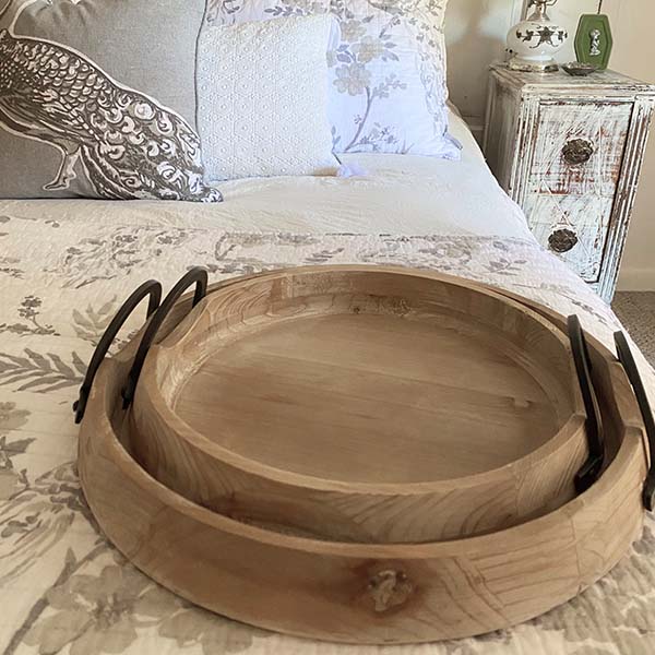 Rustic Round Wooden Trays with Handles, Set of 2 General CT