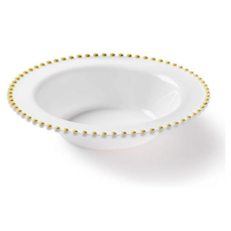 Load image into Gallery viewer, White and Gold Beaded EXTRA HEAVY Weight / 14oz Round Plastic Bowl Decorline
