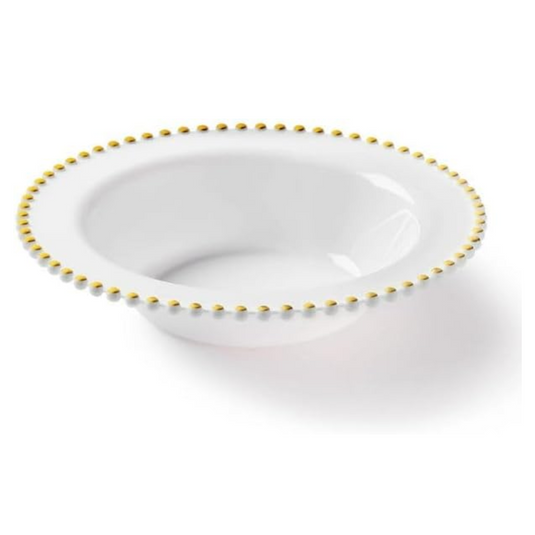 White and Gold Beaded EXTRA HEAVY Weight / 14oz Round Plastic Bowl Decorline