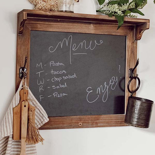 Multi-Functional Rustic Chalkboard Shelf with Hooks General ABH