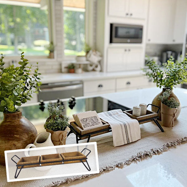 Artisanal Wood Serving Tray with Three Removable Cubbies General ABH