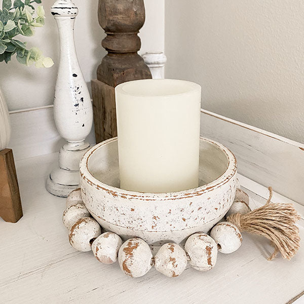 Distressed Clay Beaded Garland Candle Holder General MA