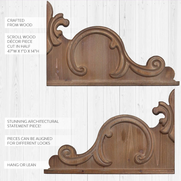 American Mercantile Wooden Scroll Wall Decor, Set of 2 Pieces General VIP