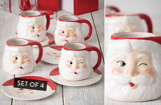 Vintage Inspired Santa Mugs, Set of 4 General SUL