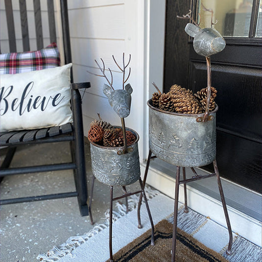 Metal Reindeer Winter Planters, Set of Two General CT