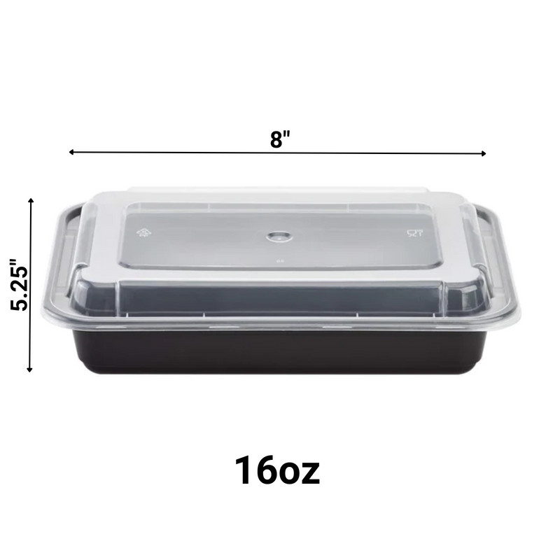 Load image into Gallery viewer, 16oz. Disposable Black Rectangular Meal Prep/ Bento Box Containers with Lids Food Storage &amp; Serving VeZee
