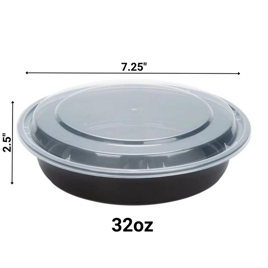 *BULK* 32oz Black Meal Prep/ Bento Box Disposable Container with Clear Lid Food Storage & Serving VeZee