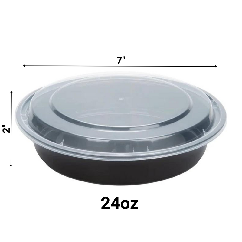 Load image into Gallery viewer, *BULK* 24oz Black Meal Prep/ Bento Box Disposable Round Container with Clear Lid Food Storage &amp; Serving VeZee
