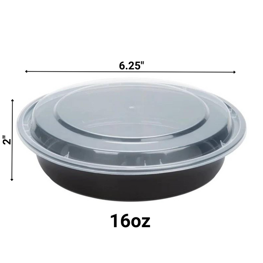 *BULK* 16oz Black Meal Prep/Round Bento Box Disposable Container with Clear Lid Food Storage & Serving VeZee