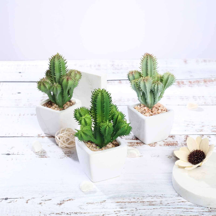 3-Pack Cacti Artificial Succulents in Ceramic Pot - Lifelike Decorative Faux Plants for Home Office & Event Design 5