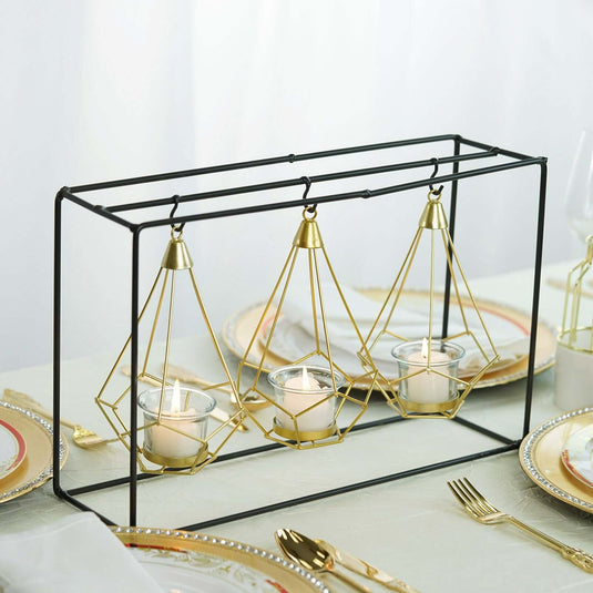 3-Pack Hanging Candle Holders Gold Geometric Design 8