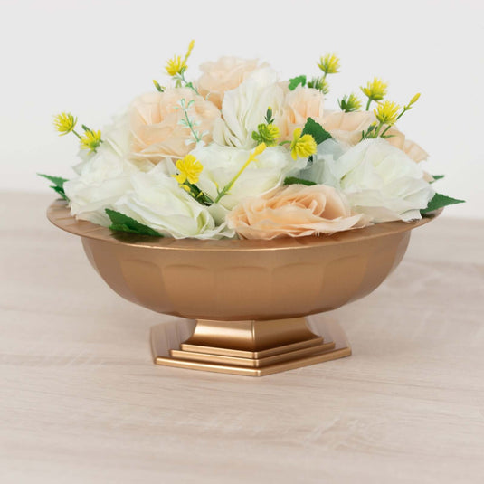 3-Pack Plastic Footed Compote Bowl Flower Vases Roman Style Gold - Round Decorative Pedestal Table Centerpieces 10