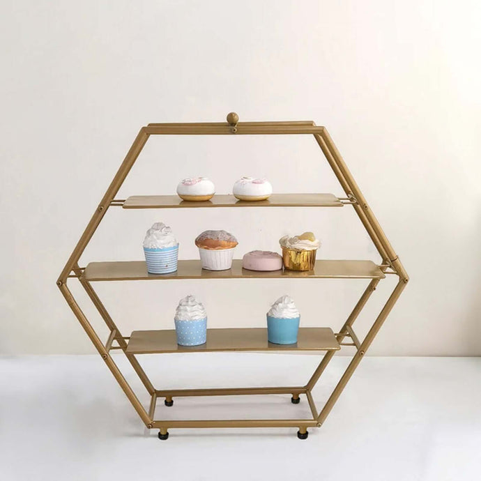 3-Tier Metal Hexagon Cupcake Stand Matte Gold - Stylish Geometric Dessert Holder Appetizer Display for Modern Weddings Dessert Buffets & Celebrations 21