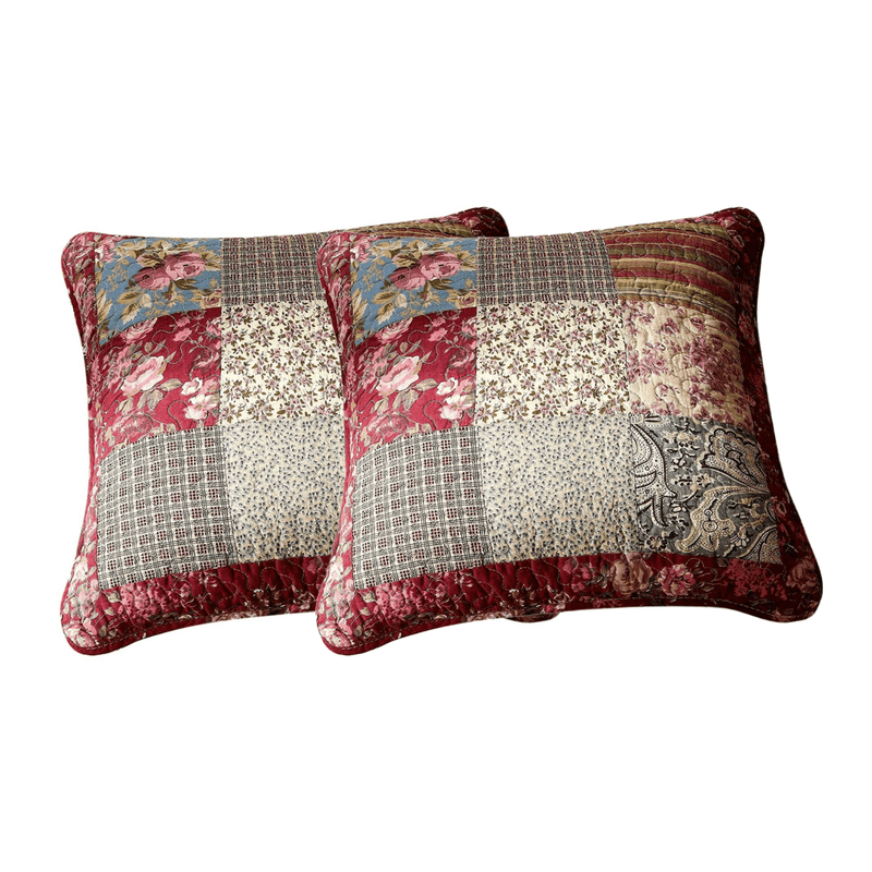 Load image into Gallery viewer, Cotton Patchwork Beige Burgundy Paisley Floral Fairy Tale Tea Party Cushion Covers / Euro Sham Shop Tache Home Fashion
