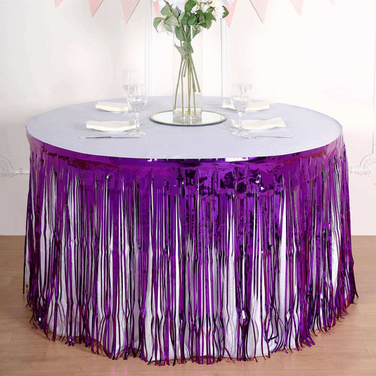 30"x9ft Purple Metallic Foil Fringe Table Skirt, Self Adhesive Tinsel Table Skirt Table Skirts PROstorez Default Title