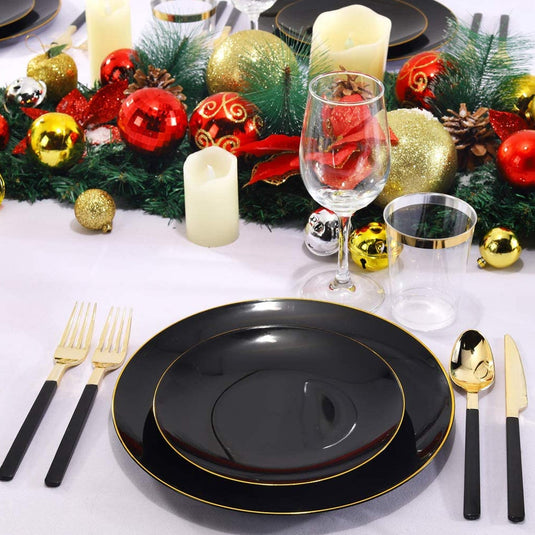 Organic Collection Black/Gold Rim Plastic Salad Plates 7.5" Tablesettings Blue Sky