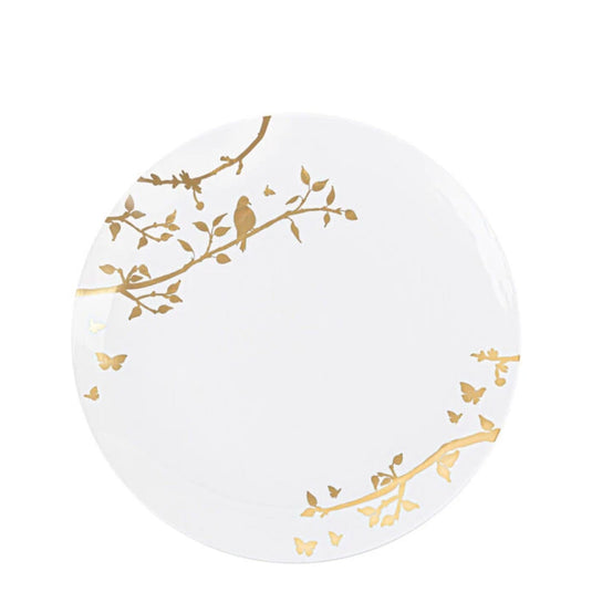 Spring Collection White and Gold Plastic Salad Plates 7.5" Tablesettings Blue Sky