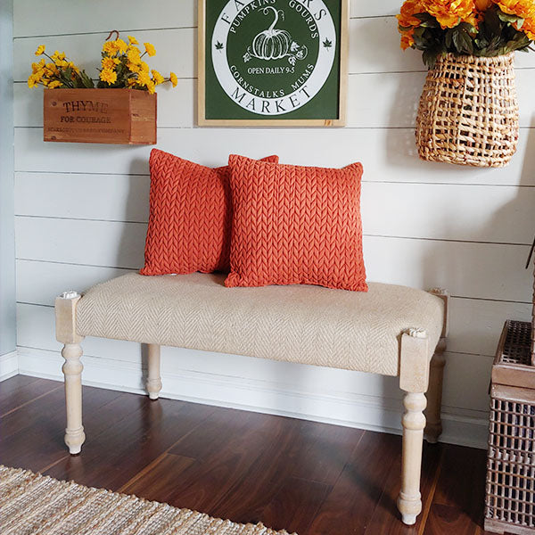 Wood and Burlap Cushioned Bench General ABH