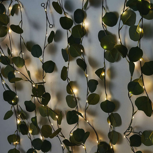 32ft 100 LED Green Silk Eucalyptus Leaf Garland Vine String Lights, Warm White Battery Operated LED PROstorez Default Title