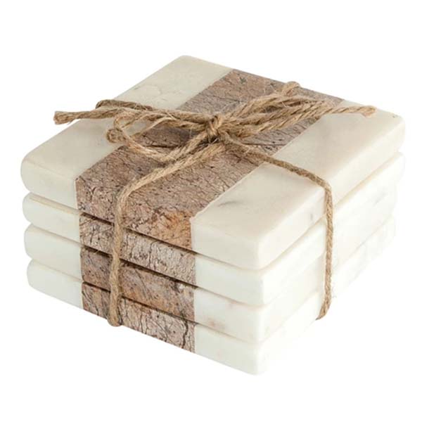 Square Marble Coasters with Jute String, Set of 4 General CC