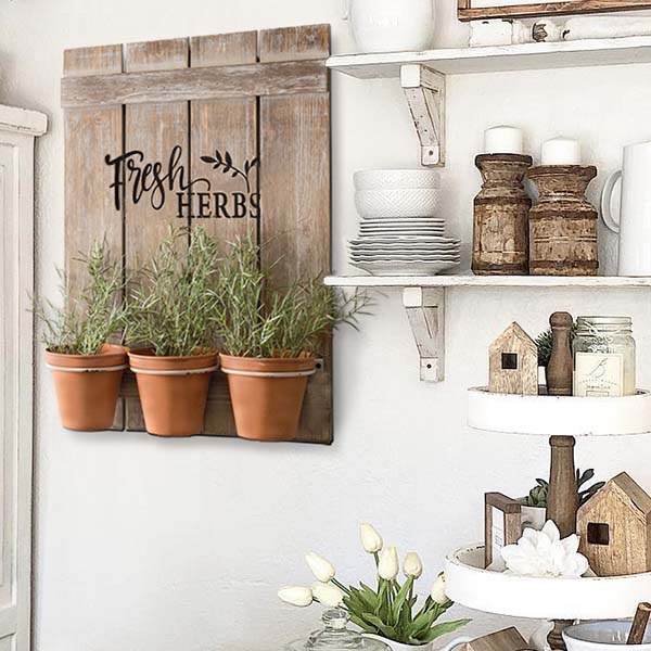 Fresh Herbs Fence Post Sign with Pots General CT