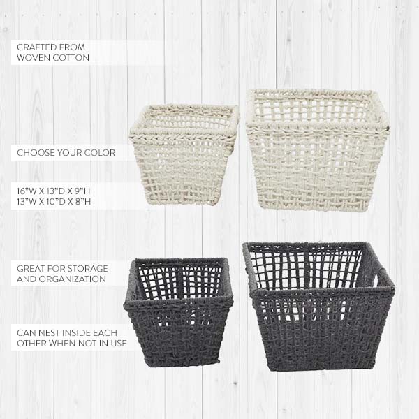 Load image into Gallery viewer, Woven Cotton Storage Baskets, Set of 2 Whats trending Decor Steals
