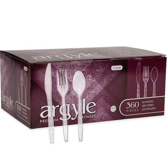 Argyle Premium Flatware Clear Disposable Fancy High quality 360 Pcs Utensils Set Napkins Simcha Collection