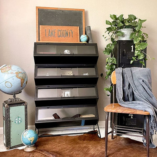 Geometric Metal Storage Cabinet with Glass Doors General ABH