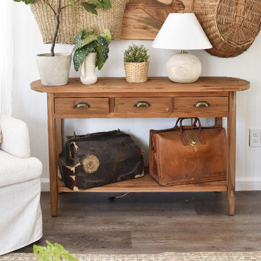 Natural Wood Console Table, Weathered with Drawers, Farmhouse General ABH