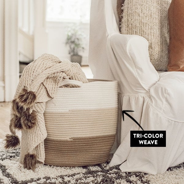 Neutral Striped Cotton Basket Whats trending ABH