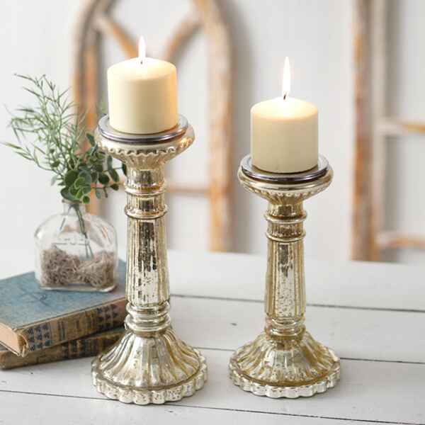 Scalloped Glass Pillar Candle Holders, Set of 2 Whats trending CT